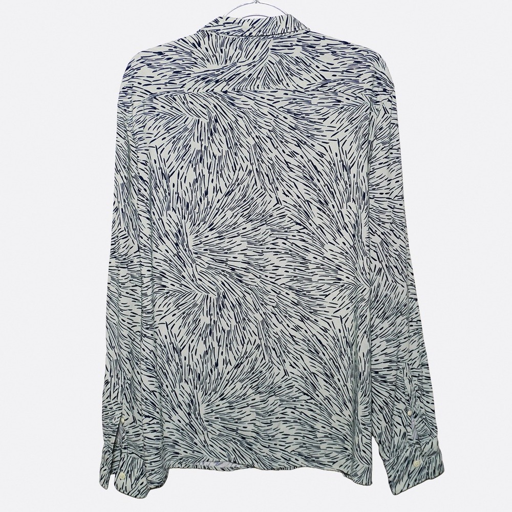 Abstract Print Pure Viscose‎ Button Down Shirt Plus Size 1X XL Pale Mint Navy - Picture 3 of 7